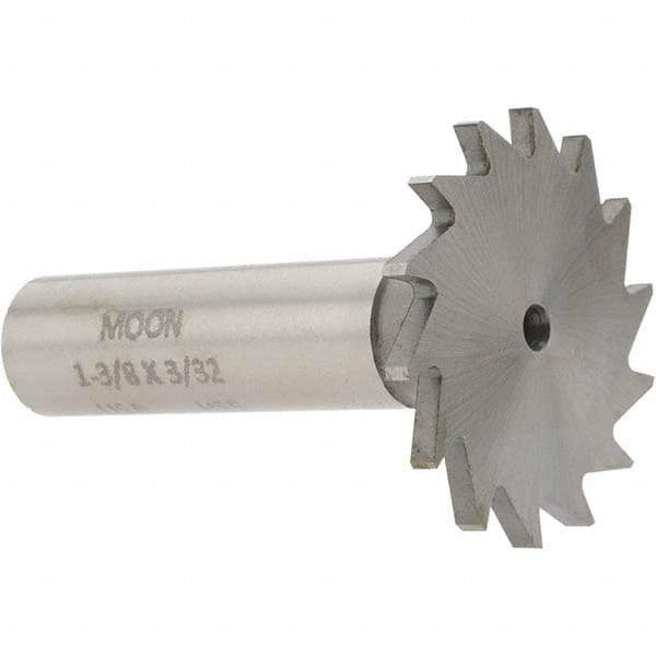 Made in USA - 1-3/8" Diam x 3/32" Face Width, High Speed Steel, 18 Teeth, Shank Connection Woodruff Keyseat Cutter - Uncoated, 2-1/4" OAL x 1/2" Shank, Straight Teeth - Best Tool & Supply