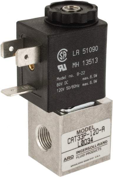 ARO/Ingersoll-Rand - 1/8", CAT Series 3-Way 2-Position Body Ported Stacking Solenoid Valve - 24 VDC, 0.048 CV Rate, 2.43" High x 7/8" Long - Best Tool & Supply