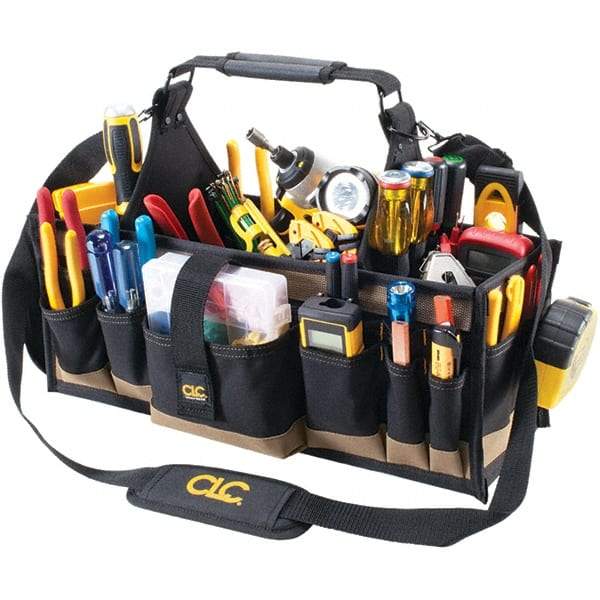 CLC - 43 Pocket Black & Khaki Polyester Tool Tote - 12" Wide x 2-1/2" Deep x 7" High - Best Tool & Supply