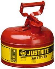 Justrite - 1 Gal Galvanized Steel Type I Safety Can - 11" High x 9-1/2" Diam, Red with Yellow - Best Tool & Supply