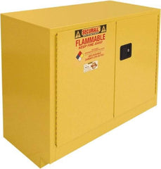 Securall Cabinets - 2 Door, 1 Shelf, Yellow Steel Under the Counter Safety Cabinet for Flammable and Combustible Liquids - 35-9/16" High x 47" Wide x 22" Deep, Manual Closing Door, 3 Point Key Lock, 36 Gal Capacity - Best Tool & Supply