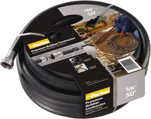 Parker - 75' Long Water Hose - 5/8" Diam, 3/4" GHT, Rubber, 125 psi, Black - Best Tool & Supply