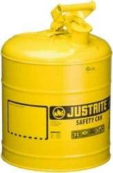 Justrite - 5 Gal Galvanized Steel Self-Closing, Self-Venting, Full-Length Flame Arrester - 16-7/8" High x 11-3/4" Diam, Yellow - Best Tool & Supply