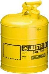 Justrite - 5 Gal Galvanized Steel Self-Closing, Self-Venting, Full-Length Flame Arrester - 16-7/8" High x 11-3/4" Diam, Yellow - Best Tool & Supply