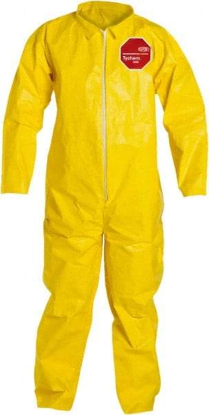 Dupont - Size 3XL PE Film Chemical Resistant Coveralls - Yellow, Zipper Closure, Open Cuffs, Open Ankles, Serged Seams - Best Tool & Supply