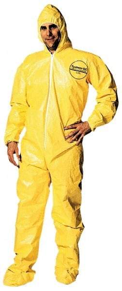 Dupont - Size 4XL PE Film Chemical Resistant Coveralls - Yellow, Zipper Closure, Elastic Cuffs, Open Ankles, Serged Seams - Best Tool & Supply