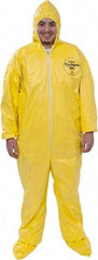 Dupont - Size 2XL PE Film Chemical Resistant Coveralls - Yellow, Zipper Closure, Elastic Cuffs, Open Ankles, Serged Seams - Best Tool & Supply