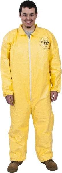 Dupont - Size 3XL PE Film Chemical Resistant Coveralls - Yellow, Zipper Closure, Elastic Cuffs, Elastic Ankles, Serged Seams - Best Tool & Supply