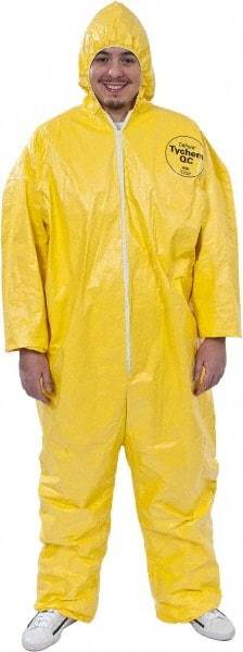 Dupont - Size 4XL PE Film Chemical Resistant Coveralls - Yellow, Zipper Closure, Elastic Cuffs, Elastic Ankles, Serged Seams - Best Tool & Supply