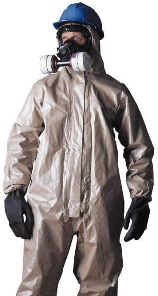 Dupont - Size L Hazmat Chemical Resistant Coveralls - Tan, Zipper Closure, Elastic Cuffs, Open Ankles, Taped Seams - Best Tool & Supply