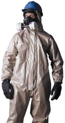 Dupont - Size XL Hazmat Chemical Resistant Coveralls - Tan, Zipper Closure, Elastic Cuffs, Open Ankles, Taped Seams - Best Tool & Supply