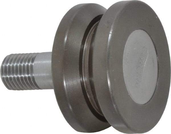 Osborn International - 1-1/2" Roller Diam x 25/32" Width, 7/16" Stud Diam x 1" Length, V Grooved Concentric Stud - Steel, 1/2" Thread Length, 7/16-20 Thread, 1-25/32" OAL, 225 Lb Dynamic Cap - Best Tool & Supply