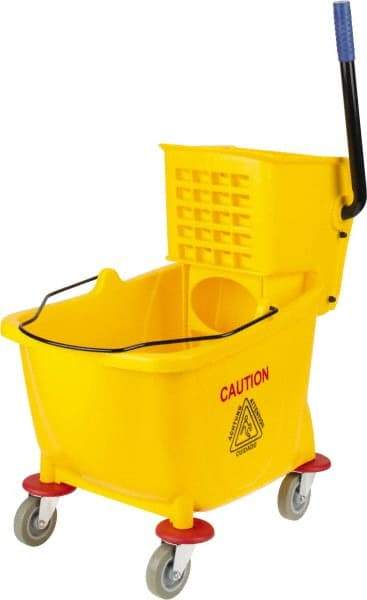 PRO-SOURCE - 31 Qt Plastic Bucket & Wringer - 22" Long x 18-1/2" High x 17" Wide, Yellow - Best Tool & Supply