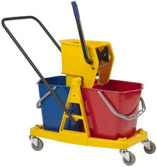 PRO-SOURCE - 63 Qt Plastic Bucket & Wringer - 31" Long x 20-1/2" High x 17" Wide, Blue/Red - Best Tool & Supply