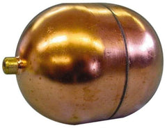 Made in USA - 3" Diam x 7" Long, Oblong, Round Spud Connection, Metal Float - 1/4-20 Thread, Copper, 25 Max psi, 20 Gauge - Best Tool & Supply