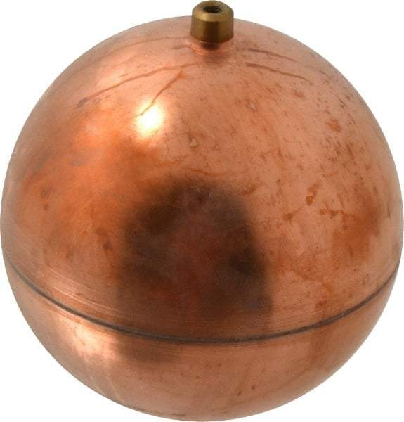 Made in USA - 5" Diam, Spherical, Round Spud Connection, Metal Float - 1/4-20 Thread, Copper, 25 Max psi, 23 Gauge - Best Tool & Supply