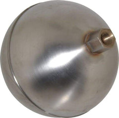 Made in USA - 3-1/2" Diam, Spherical, Hex Spud Connection, Metal Float - 1/8" Straight Thread, Stainless Steel, 700 Max psi, 24 Gauge - Best Tool & Supply