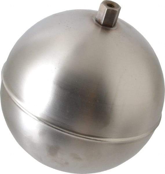 Made in USA - 5" Diam, Spherical, Hex Spud Connection, Metal Float - 1/4-20 Thread, Stainless Steel, 800 Max psi, 19 Gauge - Best Tool & Supply