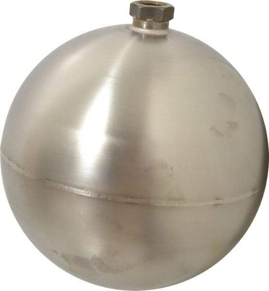 Made in USA - 7" Diam, Spherical, Hex Spud Connection, Metal Float - 3/8" Straight Thread, Stainless Steel, 650 Max psi, 14 Gauge - Best Tool & Supply