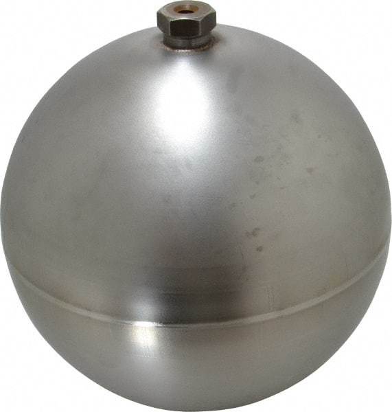 Made in USA - 8" Diam, Spherical, Hex Spud Connection, Metal Float - 3/8-16 Thread, Stainless Steel, 450 Max psi, 21 Gauge - Best Tool & Supply