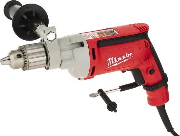 Milwaukee Tool - 1/2" Keyed Chuck, 850 RPM, Pistol Grip Handle Electric Drill - 8 Amps, 120 Volts, Non-Reversible, Includes 1/2" Magnum Drill, Chuck Key with Holder, Side Handle - Best Tool & Supply