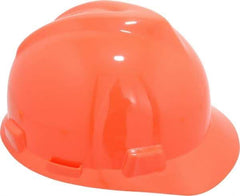 MSA - ANSI Type I, Class E Rated, 4-Point, Ratchet Adjustment Hard Hat - Size 6-1/2 to 8, Orange, Standard Brim - Best Tool & Supply