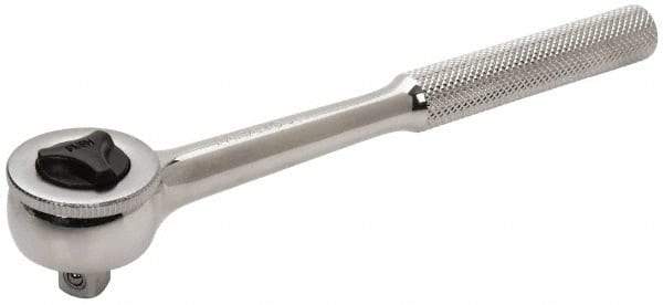 Paramount - 3/8" Drive Round Head Quick-Release Ratchet - Chrome Finish, 7-29/32" OAL, 45 Gear Teeth, Full Polished Knurled Handle, Reversible with Knurled Speed Ring Head - Best Tool & Supply