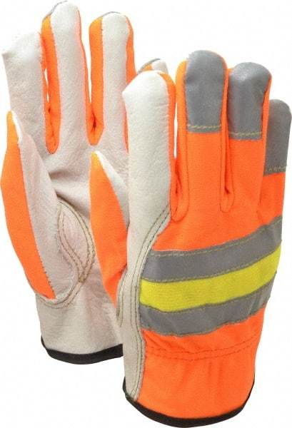 MCR Safety - Size S (7) Grain Cowhide General Protection Work Gloves - For Work & Driver, Uncoated, Slip-On Cuff, Full Fingered, Cream/Brown/Orange, Paired - Best Tool & Supply