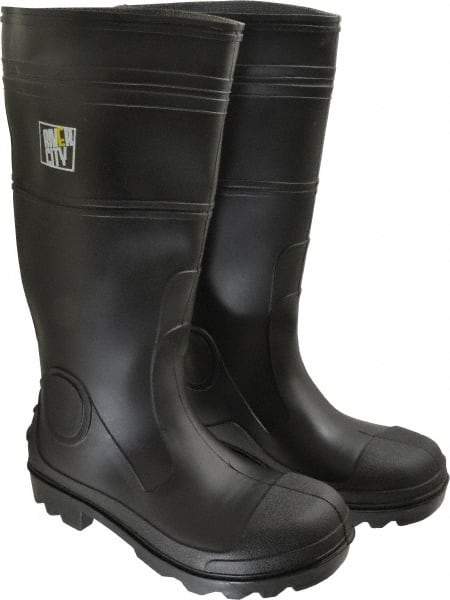 MCR Safety - Men's Size 6 Medium Width Plain Knee Boot - Black, PVC Upper, 16" High, Non-Slip, Waterproof - Best Tool & Supply