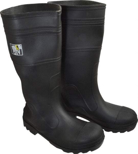 MCR Safety - Men's Size 8 Medium Width Plain Knee Boot - Black, PVC Upper, 16" High, Non-Slip, Waterproof - Best Tool & Supply