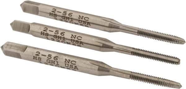 Hertel - #2-56 UNC, 3 Flute, Bottoming, Plug & Taper, Bright Finish, High Speed Steel Tap Set - 1-3/4" OAL, 2B/3B Class of Fit - Best Tool & Supply