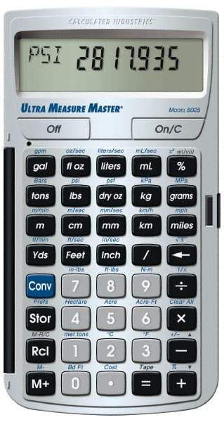 Calculated Industries - 11-Digit LCD (7 Normal & 4 Fractions) 400 Function Handheld Calculator - 0.73" x 2.56" (19.00mm x 65.0mm) Display Size, Silver, CR-2016 Powered, 7" Long x 5" Wide x 1" High - Best Tool & Supply