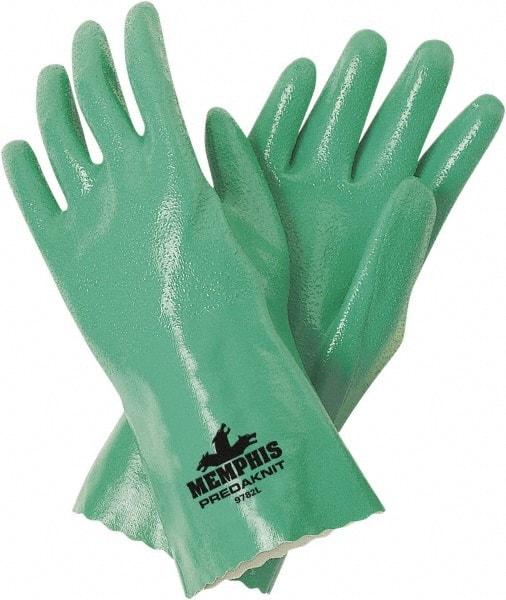 MCR Safety - Size M (8), 12" Long, 14 mil Thick, Supported, Nitrile Chemical Resistant Gloves - Rough Finish, Interlock Knit Lined, Green - Best Tool & Supply