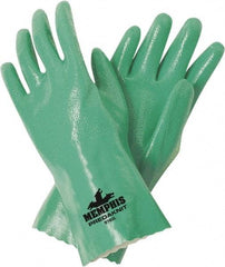 MCR Safety - Size M (8), 12" Long, 14 mil Thick, Supported, Nitrile Chemical Resistant Gloves - Rough Finish, Interlock Knit Lined, Green - Best Tool & Supply