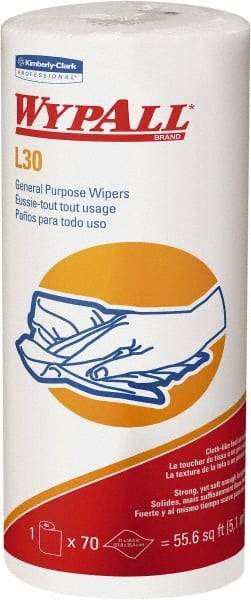 WypAll - L30 Dry General Purpose Wipes - Small Roll, 10-3/8" x 11" Sheet Size, White - Best Tool & Supply