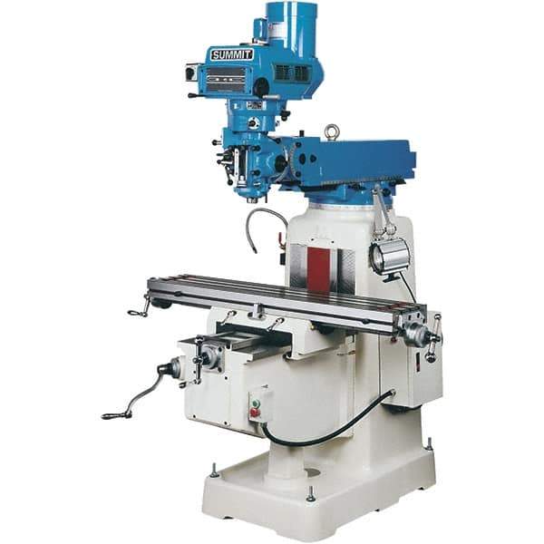 Summit - 10" Table Width x 50" Table Length, Variable Speed Pulley Control, 3 Phase Knee Milling Machine - R8 Spindle Taper, 3 hp - Best Tool & Supply