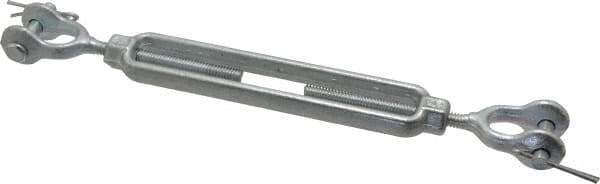 Made in USA - 500 Lb Load Limit, 1/4" Thread Diam, 4" Take Up, Steel Jaw & Jaw Turnbuckle - 8" Closed Length - Best Tool & Supply