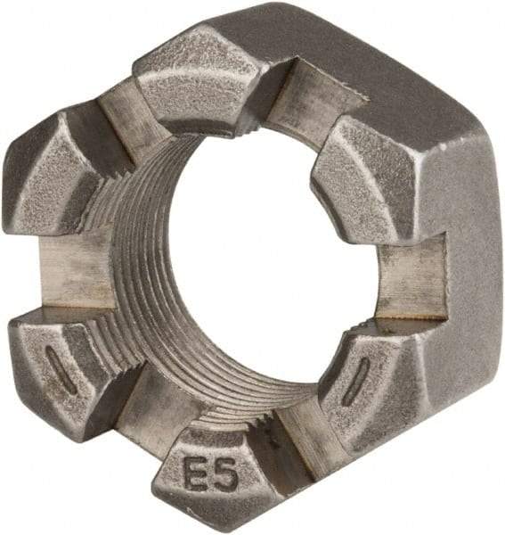 Value Collection - 1-1/4 - 12 UNF Grade 2 Steel Slotted Locknut - 1-7/8" Width Across Flats, 1-1/16" High, Uncoated - Best Tool & Supply