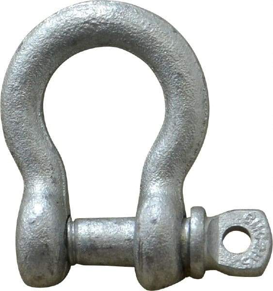 Made in USA - 5/16" Nominal Chain Size, 0.75 Ton Carbon Steel Screw Anchor Shackle - 5/16" Diam, 3/8" Pin Diam, 1-1/4" High x 17/32" Wide Inside Jaw, 27/32" Inside Width, 3/4" Max Body Thickness - Best Tool & Supply