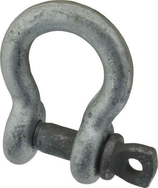 Made in USA - 7/16" Nominal Chain Size, 1.5 Ton Carbon Steel Screw Anchor Shackle - 7/16" Diam, 1/2" Pin Diam, 1-3/4" High x 23/32" Wide Inside Jaw, 1-5/32" Inside Width, 1-1/8" Max Body Thickness - Best Tool & Supply