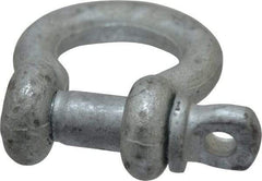 Made in USA - 1/2" Nominal Chain Size, 2 Ton Carbon Steel Screw Anchor Shackle - 1/2" Diam, 5/8" Pin Diam, 1-15/16" High x 13/16" Wide Inside Jaw, 1-1/4" Inside Width, 1-1/4" Max Body Thickness - Best Tool & Supply