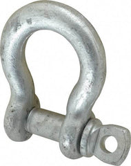 Made in USA - 5/8" Nominal Chain Size, 3.25 Ton Carbon Steel Screw Anchor Shackle - 5/8" Diam, 3/4" Pin Diam, 2-7/16" High x 1-1/16" Wide Inside Jaw, 1-9/16" Inside Width, 1-7/16" Max Body Thickness - Best Tool & Supply