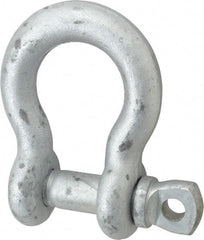 Made in USA - 1" Nominal Chain Size, 8.5 Ton Carbon Steel Screw Anchor Shackle - 1" Diam, 1-1/8" Pin Diam, 3-3/4" High x 1-11/16" Wide Inside Jaw, 2-1/2" Inside Width, 2-3/8" Max Body Thickness - Best Tool & Supply