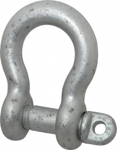 Made in USA - 1-1/4" Nominal Chain Size, 12 Ton Carbon Steel Screw Anchor Shackle - 1-1/4" Diam, 1-3/8" Pin Diam, 4-1/2" High x 2" Wide Inside Jaw, 3-1/4" Inside Width, 3" Max Body Thickness - Best Tool & Supply