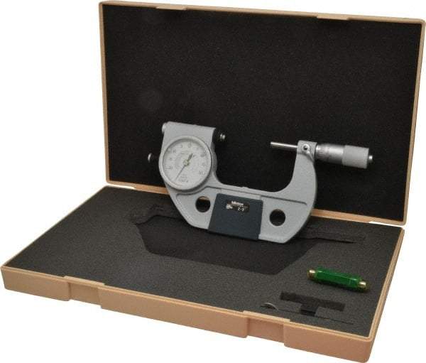 Mitutoyo - 2 to 3 Inch Range, 0.0001 Inch Graduation, Mechanical Indicating Micrometer - Accurate to 0.0001 Inch, Carbide-Tipped Measuring Face, Includes Fitted Plastic Case - Best Tool & Supply