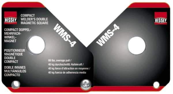 Bessey - 0 to 180° Holding Angle, 110 Lb Max Pull, Double Magnetic Welding & Fabrication Adjustable Square - 3-3/8" High x 6-1/8" Wide x 5/8" Deep - Best Tool & Supply