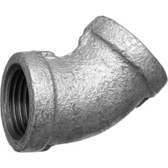 Galvanized Pipe Fittings; Material: Galvanized Malleable Iron; Fitting Shape: 45 ™ Elbow; Thread Standard: BSPT; End Connection: Threaded; Class: 150; Lead Free: Yes; Standards: ASTM A197; BS EN 1562