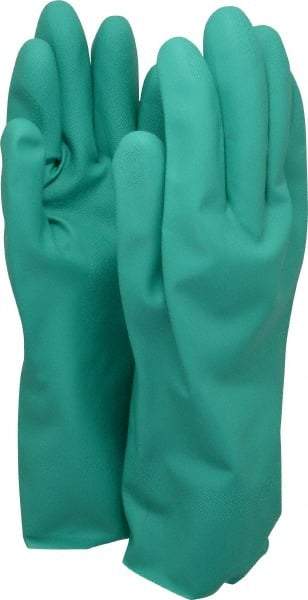 PRO-SAFE - Size 2XL (11), 13" Long, 15 mil Thick, Nitrile Chemical Resistant Gloves - Textured Finish, Cotton Lined, Safety Cuff, ANSI Abrasion Level 4, ANSI Cut Level 0, ANSI Puncture Level 1, Green, FDA Approved - Best Tool & Supply