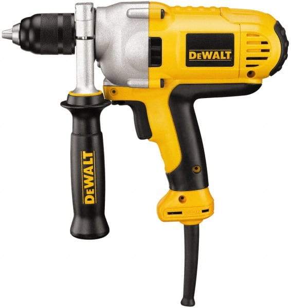 DeWALT - 1/2" Keyless Chuck, 0 to 1,250 RPM, Mid-Handle Grip Electric Drill - 10 Amps, Reversible, Includes 360° Locking Side Handle with Soft Grip - Best Tool & Supply