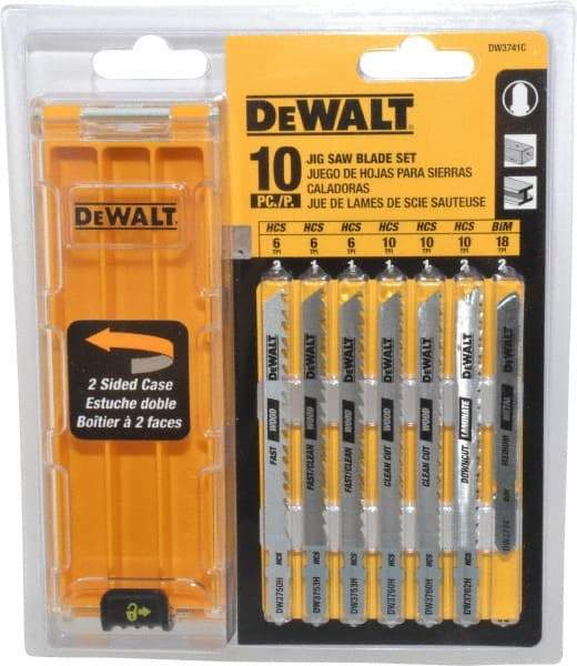 DeWALT - 10 Piece, 3" to 4" Long, 6 to 18 Teeth per Inch, Bi-Metal and High Carbon Steel Jig Saw Blade Set - T-Shank - Best Tool & Supply